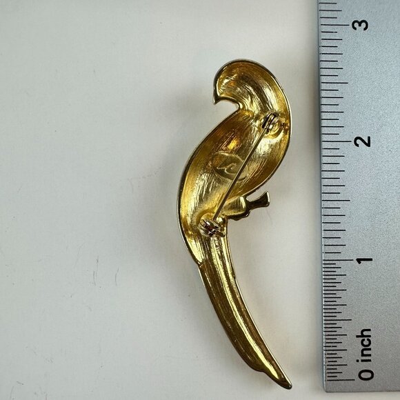 Liz Claiborne Gold Tone Parrot Brooch with Green & Black Enamel - Picture 2 of 2